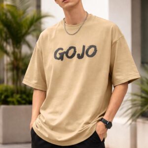 men oversized gojo anime printed t shirt ( beige )