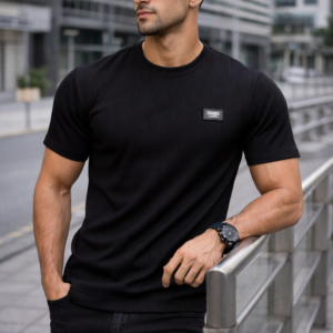 arospar premium ribbed texture black t shirt