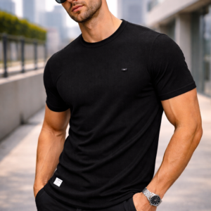 arospar textured jet black premium t shirt – defined by quality