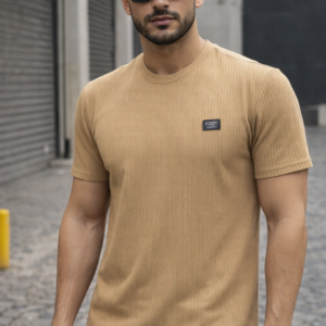 arospar ribbed textured slim fit t shirt – beige
