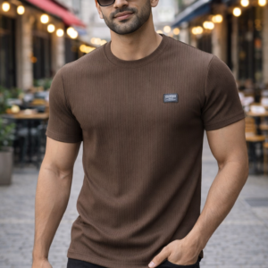 arospar ribbed texture chocolate brown t shirt (defined by quality)