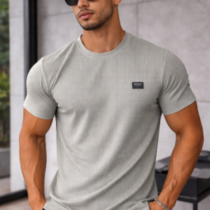 arospar textured ribbed slim fit t shirt – grey