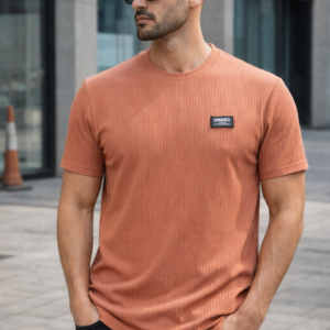 arospar ribbed textured slim fit t shirt – peach