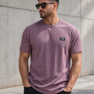 arospar ribbed textured slim fit t shirt – dusty purple