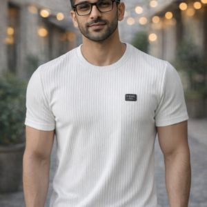 arospar textured ribbed white t shirt (defined by quality)