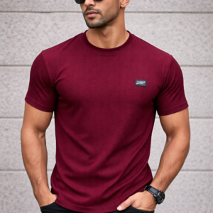 arospar premium ribbed texture wine t shirt